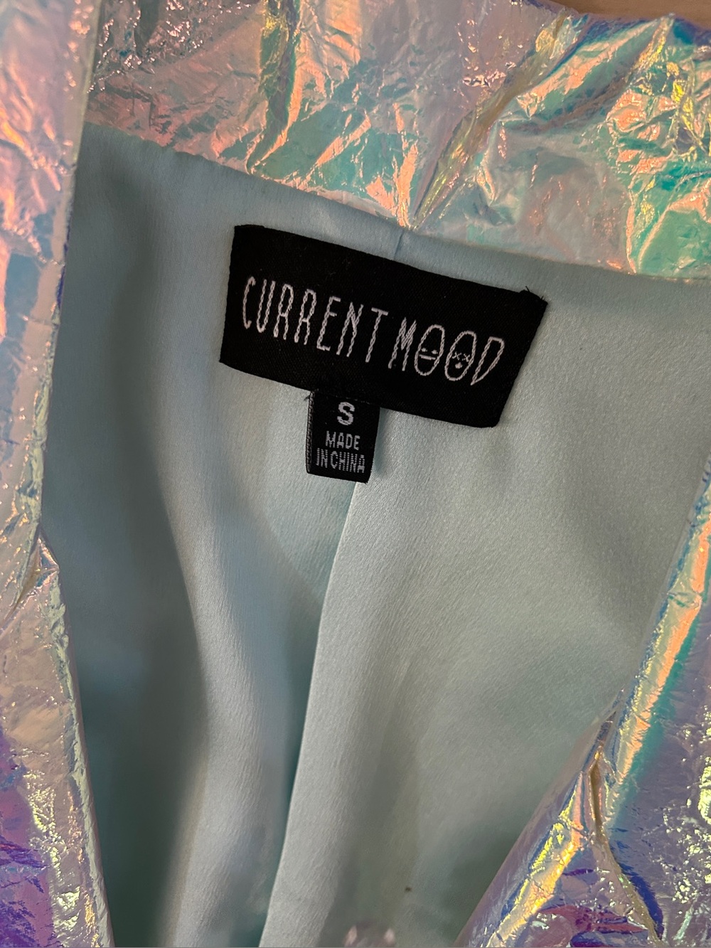 Current Mood Iridescent Holographic Unicorn Crinkle-Textured Jacket Belted Small - Picture 14 of 16